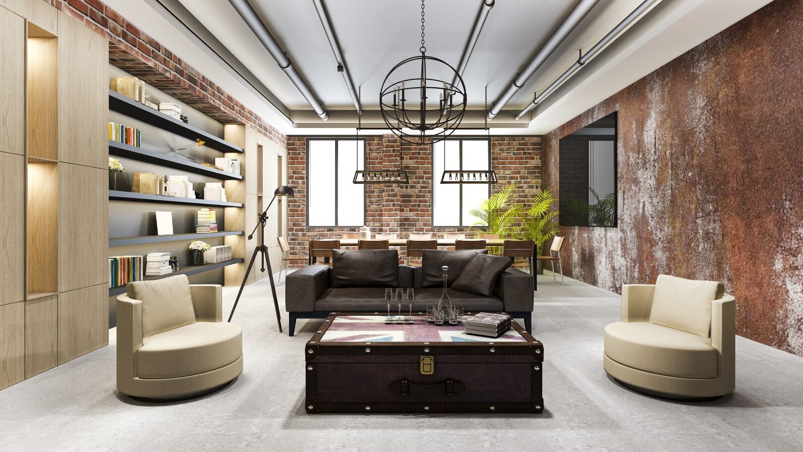 Indusztriális lakberendezési stílus nappali 2